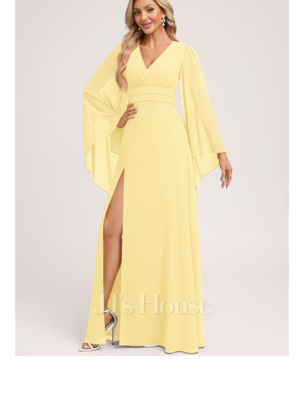 JJs House Yellow V-Neck Cape Sleeve Maxi Dress
